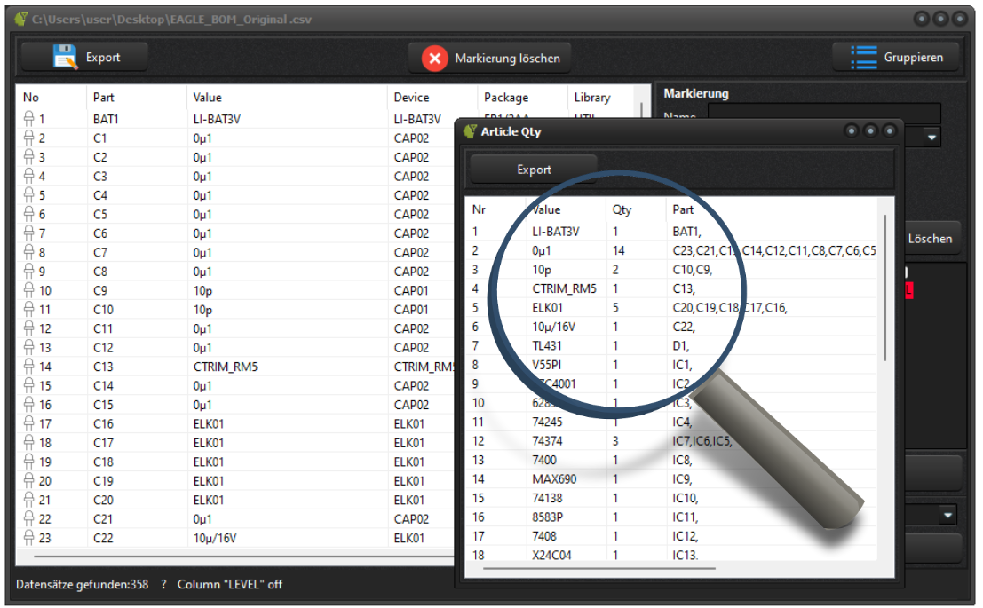 Stückliste Artikel zählen Stückliste Artikel zählen